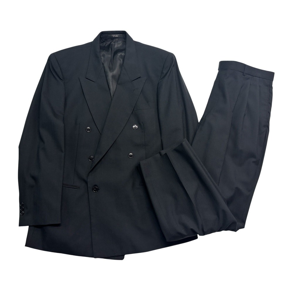 vtg 90s Albert Nipon 42R 36x30 Black Double Breasted 2pc Pant Suit USA Wool